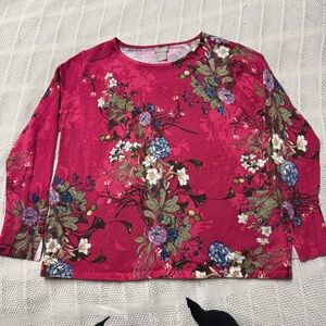 Chico's Floral Long Sleeve Round Neck Top - Pink